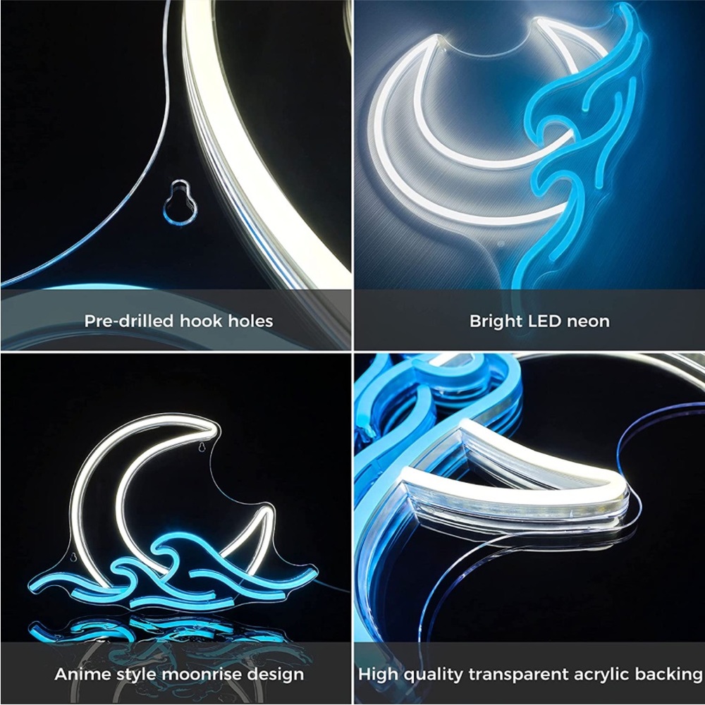 Neon Moon Ocean Wave Paradise Bedroom Outdoor Indoor Japanese Anime Wall Decor - Picture 4 of 6